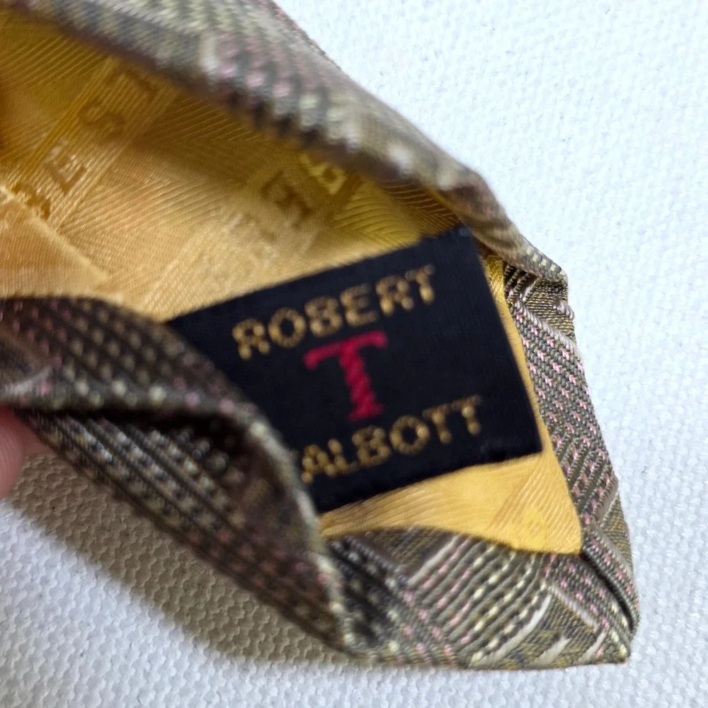 Robert Talbott Necktie Mens Olive Green Geometric Silk Best of Class Tie Office